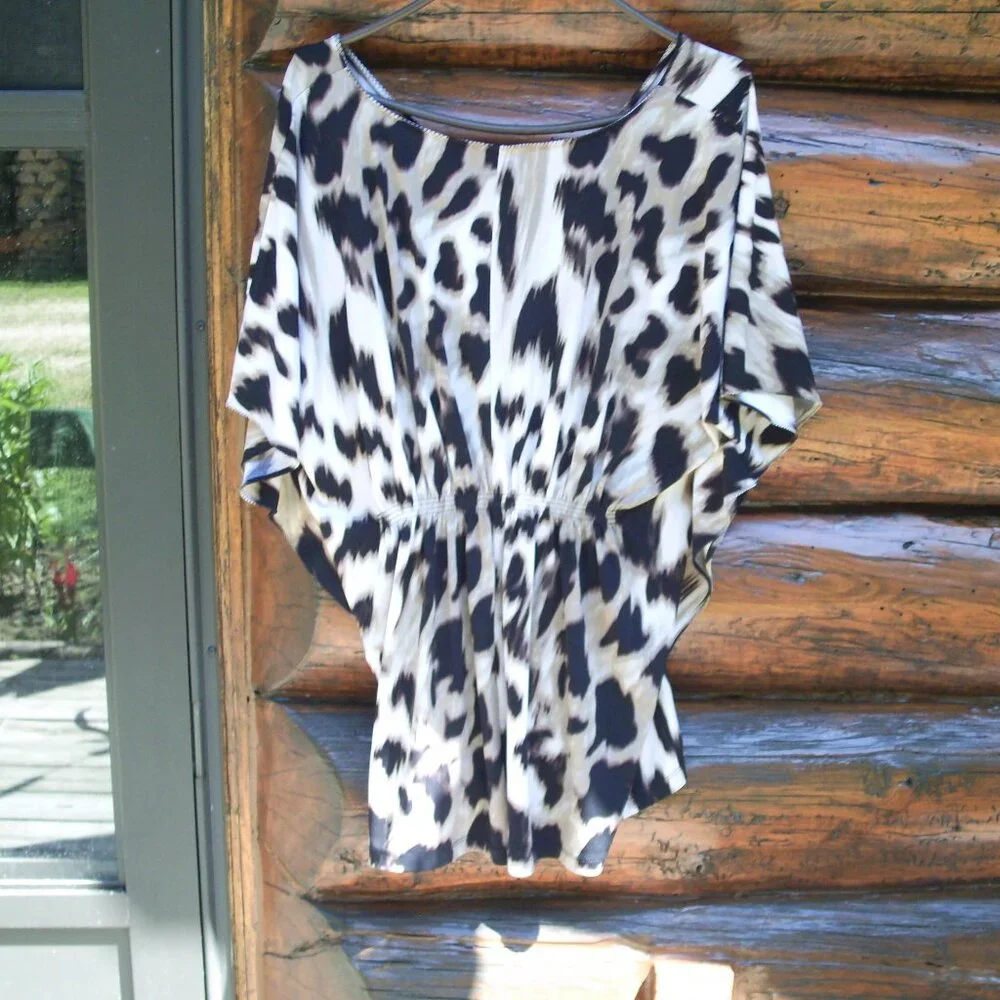 Vintage Animal Print Butterfly Sleeve Poncho Style Pullover Tunic SZ M? - Picture 2 of 2